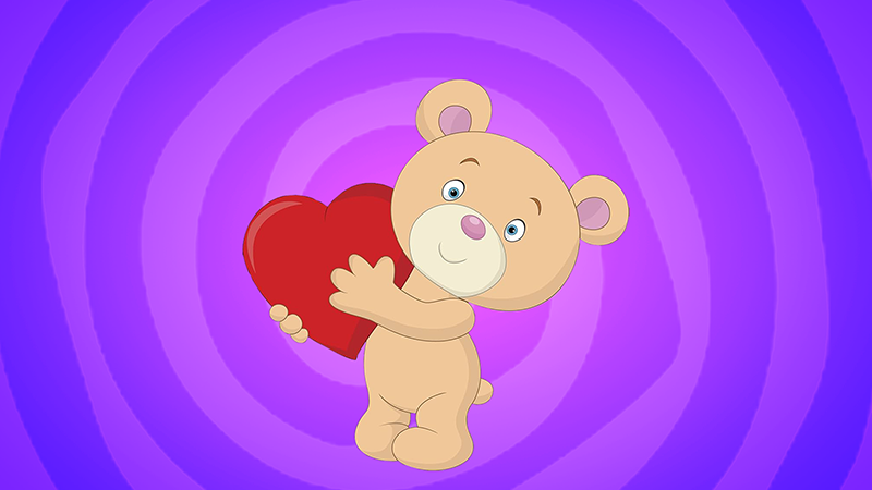 Happy Valentine`s Day bear with heart cursor trail
